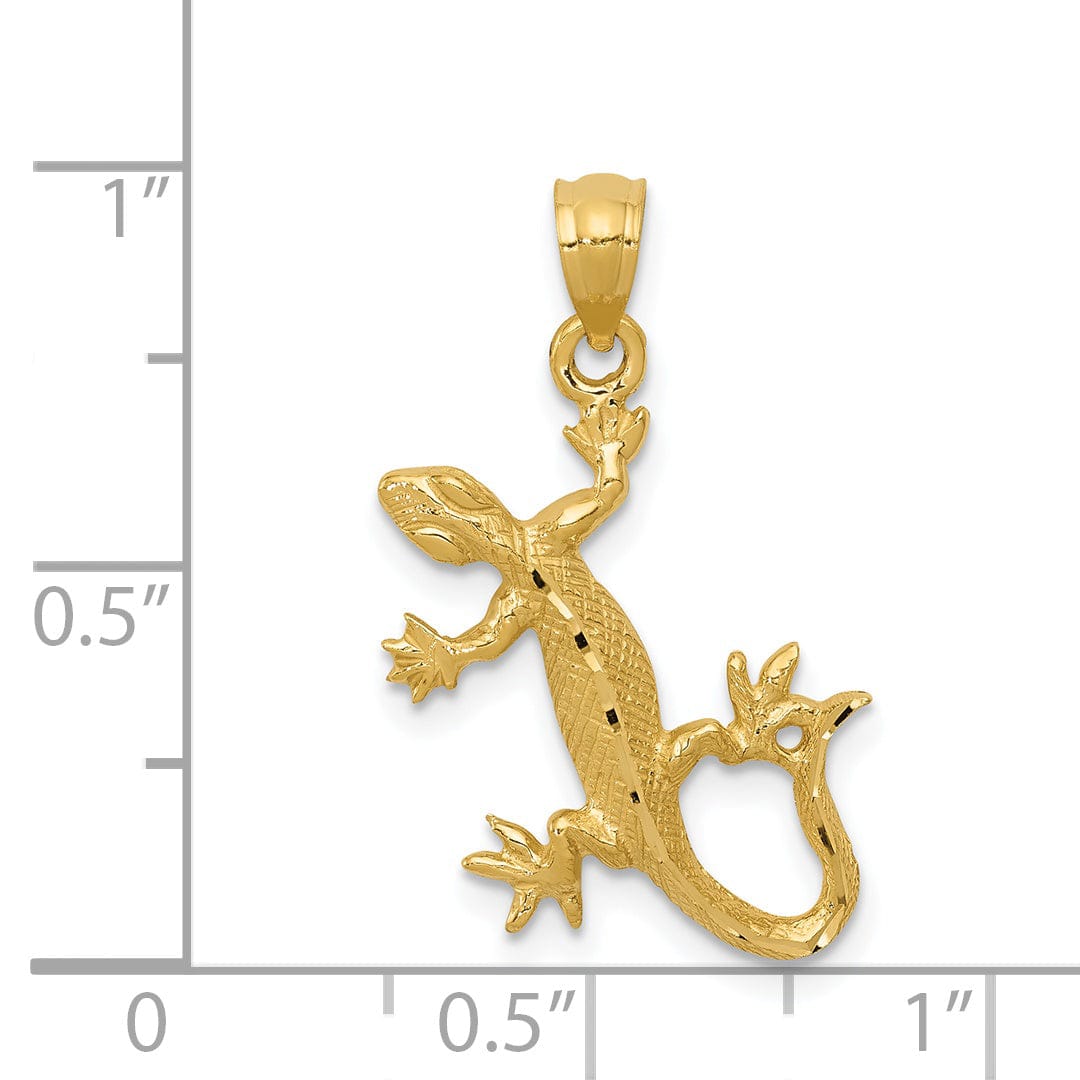 14k Yellow Gold Solid Textured Diamond Cut Finish Lizard Charm Pendant