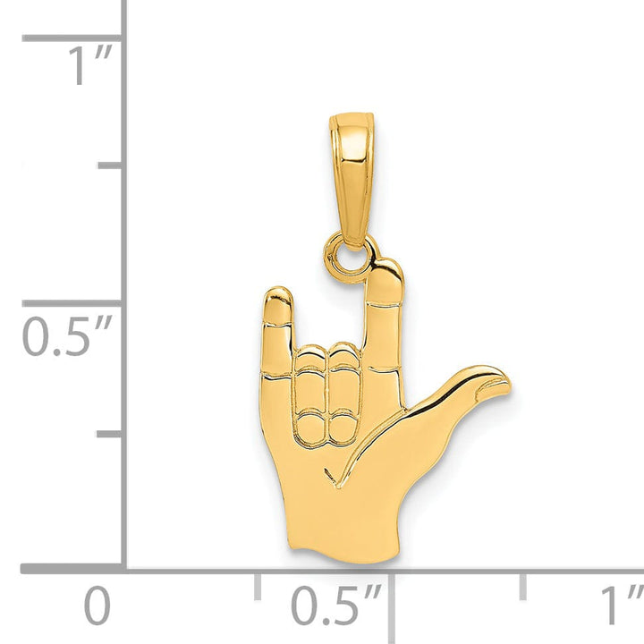 14k Yellow Gold I Love You Hand Sign Pendant