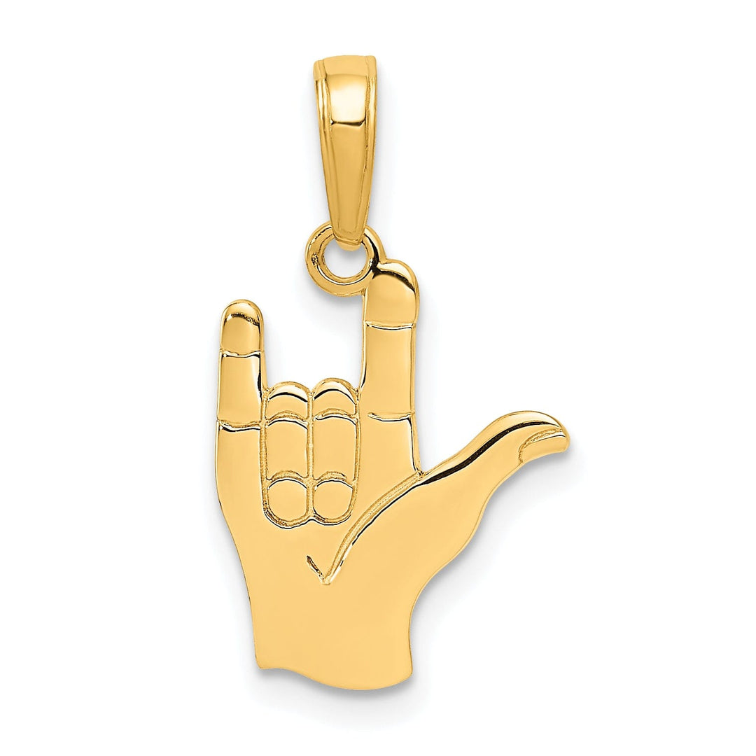 14k Yellow Gold I Love You Hand Sign Pendant