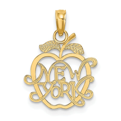 14k Yellow Gold Solid Polished Textured Finish NEW YORK in Apple Shape Cut Out Design Charm Pendant at $ 72.63 only from Jewelryshopping.com