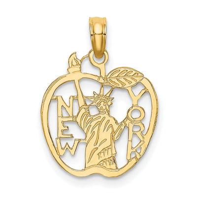 14k Yellow Gold Solid Polished Textured Finish NEW YORK with Statue of Liberty in Apple Cut Out Design Charm Pendant at $ 81.35 only from Jewelryshopping.com