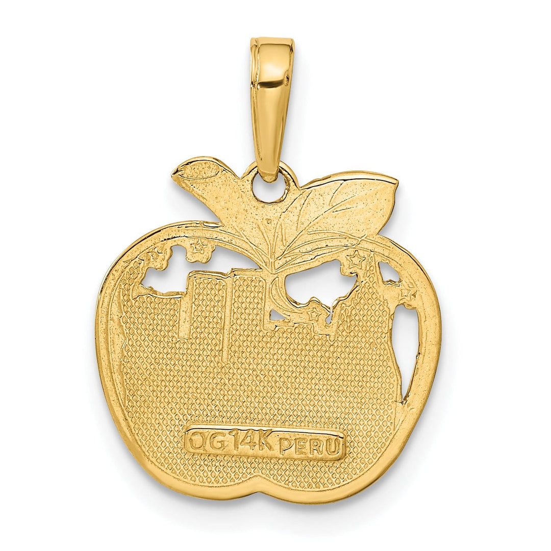 14k Yellow Gold Solid Polished Textured Finish NEW YORK City Skyline in Apple Shape Design Charm Pendant