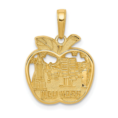 14k Yellow Gold Solid Polished Textured Finish NEW YORK City Skyline in Apple Shape Design Charm Pendant at $ 189.67 only from Jewelryshopping.com