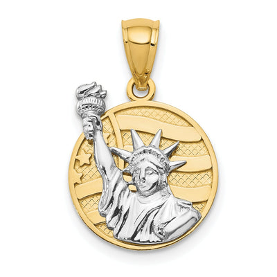 14k Two Tone Gold Solid Polished Textured Finish Lady Liberty on American Flag Disk Design Charm Pendant at $ 130.19 only from Jewelryshopping.com