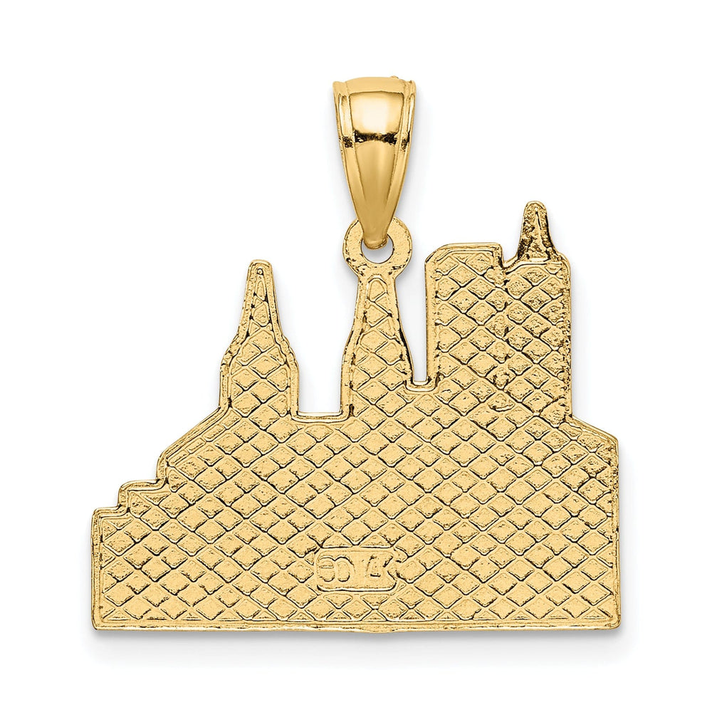 14k Yellow Gold Polished Textured Finish Cut Out of New York Skyline with Taxi Theme Design Charm Pendant