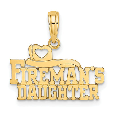 14k Yellow Gold Polished Finish Open Back FIREMAN'S DAUGHTER Charm Pendant