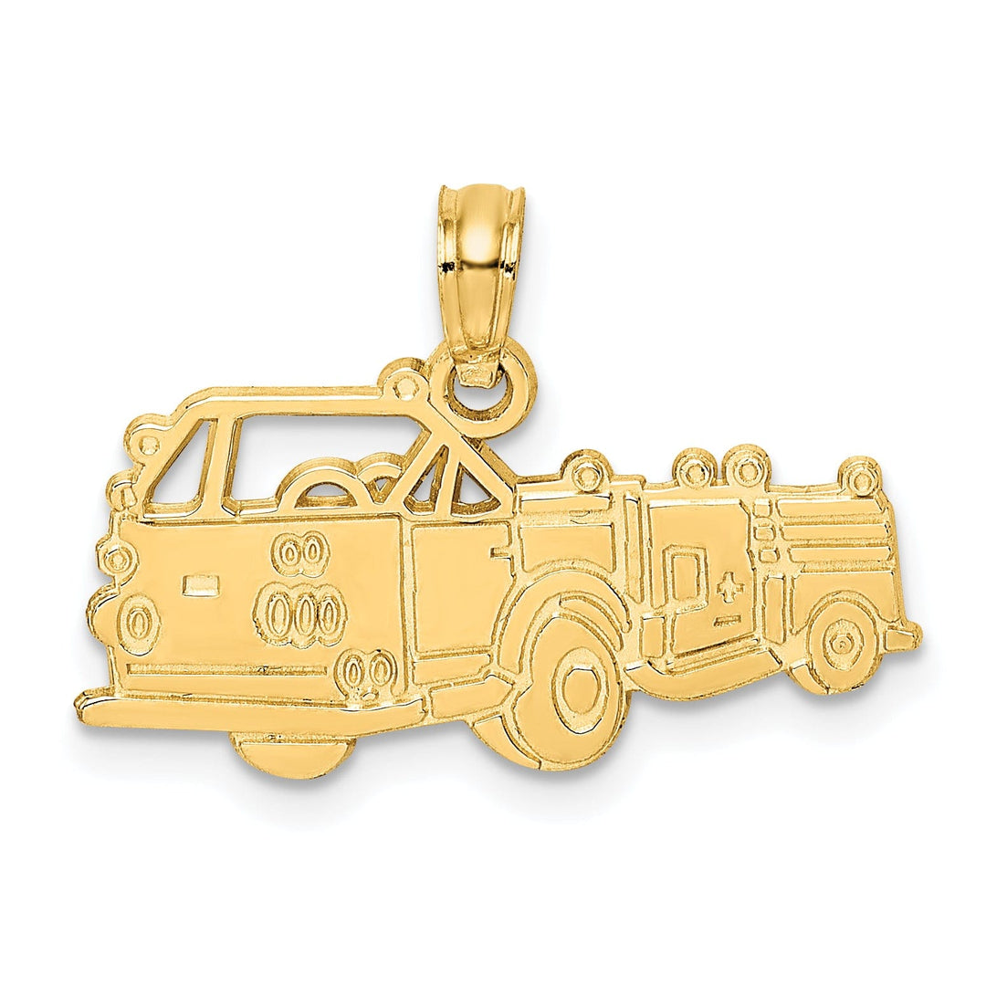 14k Yellow Gold Textured Polished Finish Fire Fighter's Truck Charm Pendant