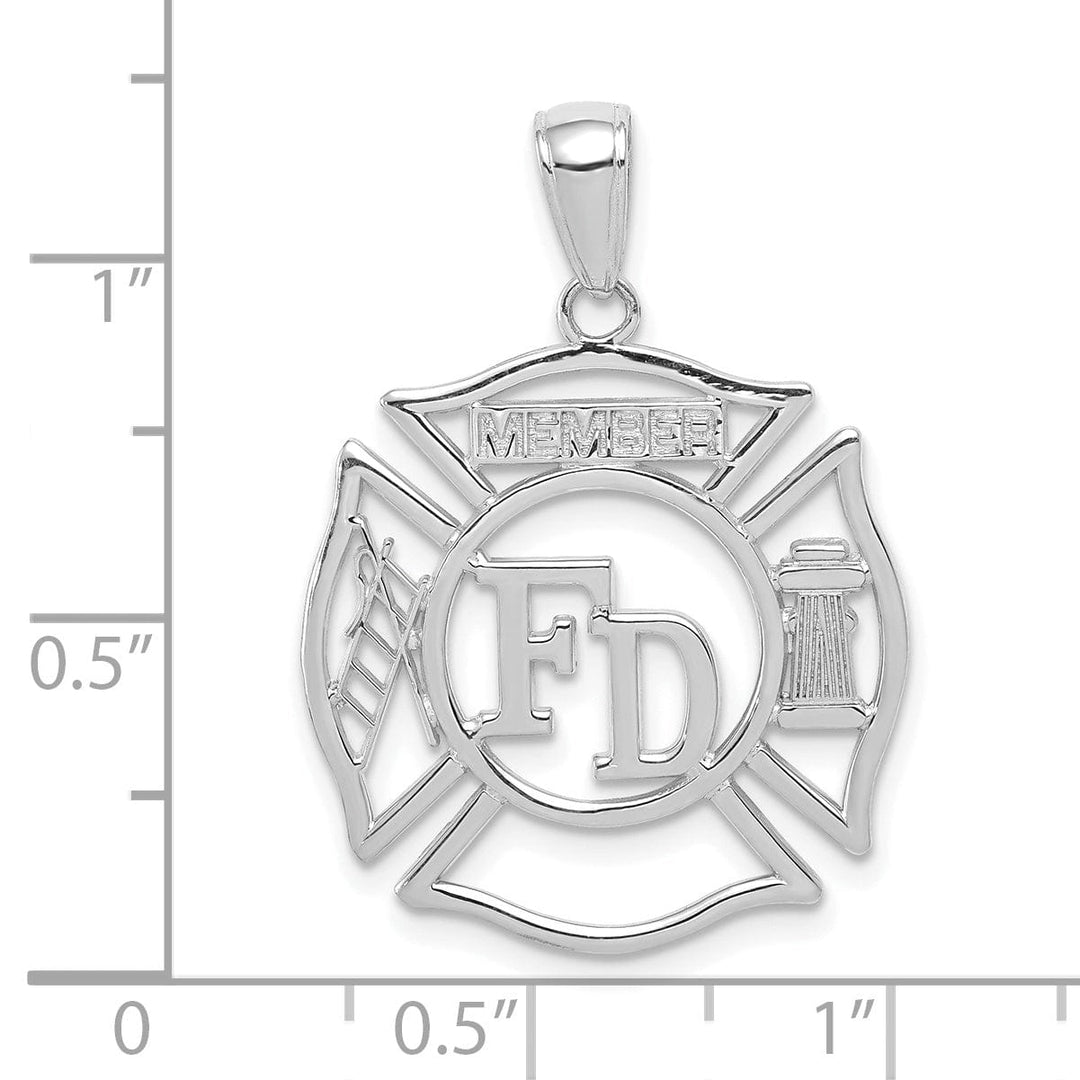 14k White Gold Polished Finish FD MEMBER in Shield Charm Pendant