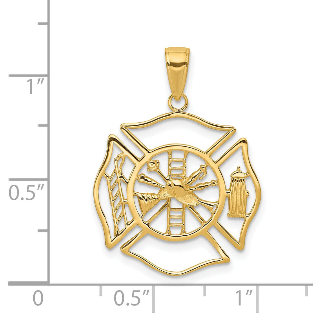 Solid 14k Yellow Gold Fireman Shield Pendant