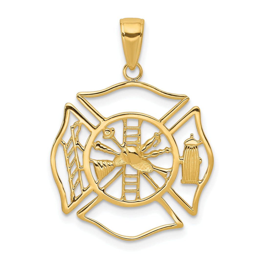 Solid 14k Yellow Gold Fireman Shield Pendant