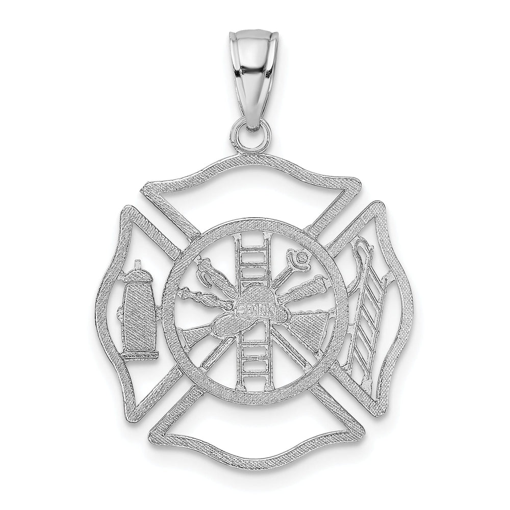 14K White Gold Polished Finish Open Back Fireman Shield Charm Pendant