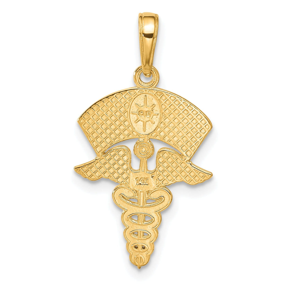 14k Yellow Gold Caduceus Nurses Cap Pendant