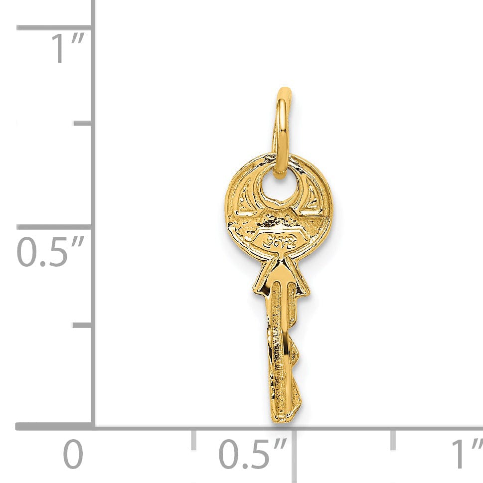 14K Yellow Gold Polished 3-D Rounded Top Key Charm Pendant