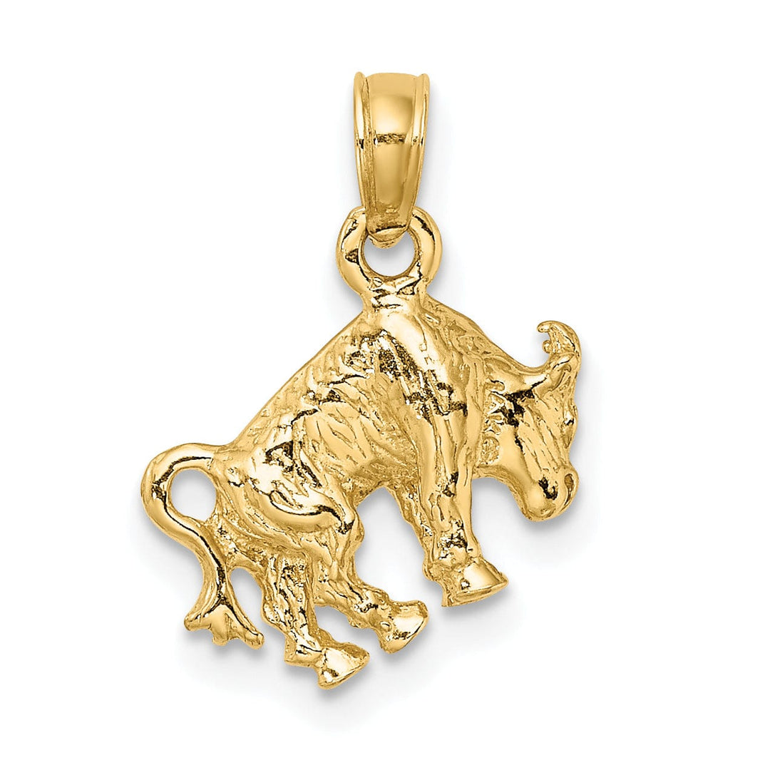 14k Yellow Gold Polished Texture Finish 3-D Taurus Zodiac Charm Pendant