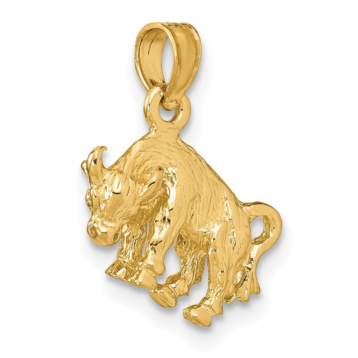 14k Yellow Gold Polished Texture Finish 3-D Taurus Zodiac Charm Pendant