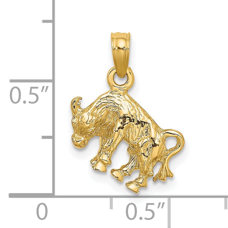 14k Yellow Gold Polished Texture Finish 3-D Taurus Zodiac Charm Pendant