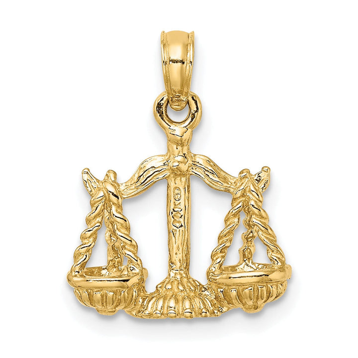 14k Yellow Gold Polished Texture Finish3-D Libra Zodiac Charm Pendant