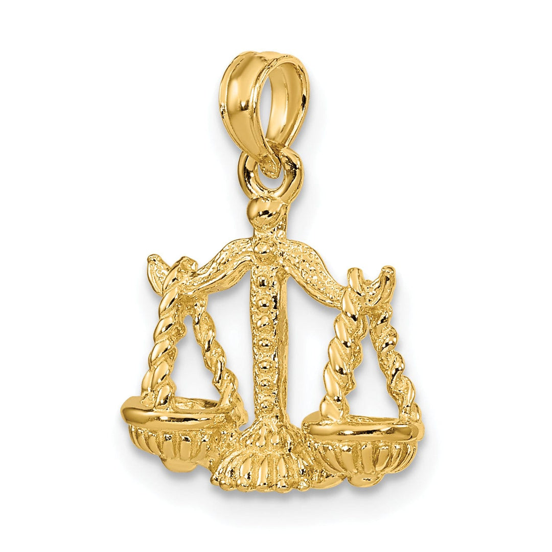 14k Yellow Gold Polished Texture Finish3-D Libra Zodiac Charm Pendant