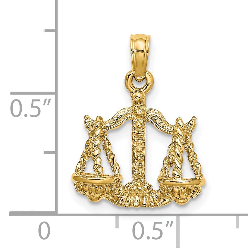 14k Yellow Gold Polished Texture Finish3-D Libra Zodiac Charm Pendant