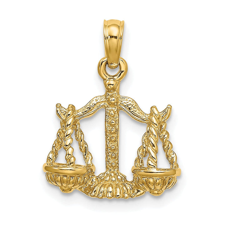 14k Yellow Gold Polished Texture Finish3-D Libra Zodiac Charm Pendant