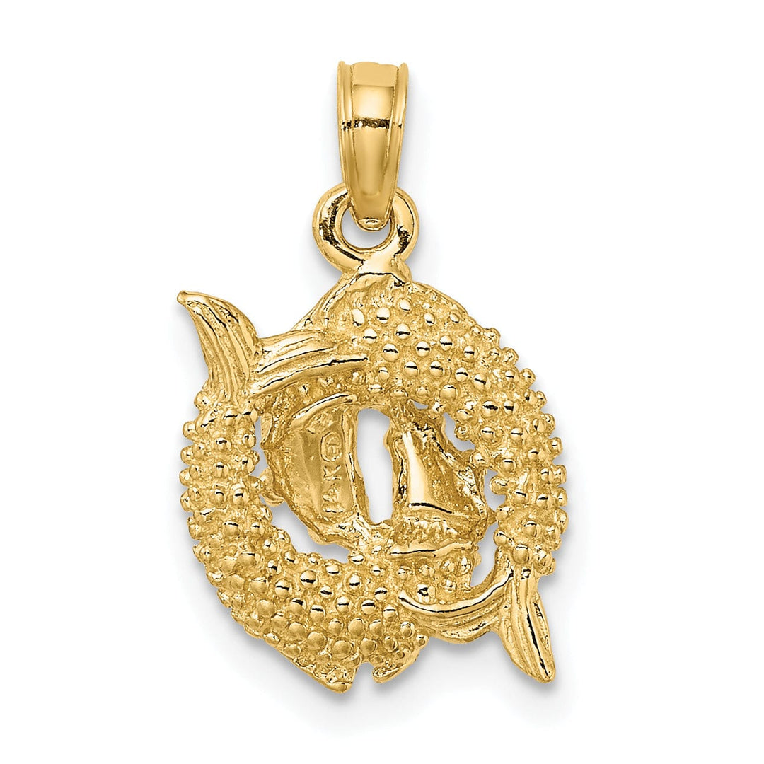 14k Yellow Gold Polished Texture Finish3-D Pisces Zodiac Charm Pendant