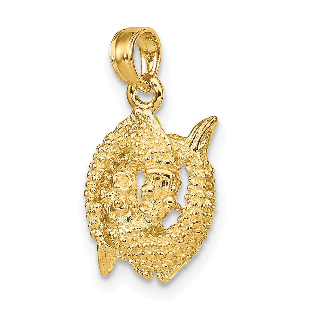 14k Yellow Gold Polished Texture Finish3-D Pisces Zodiac Charm Pendant