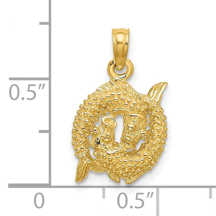 14k Yellow Gold Polished Texture Finish3-D Pisces Zodiac Charm Pendant