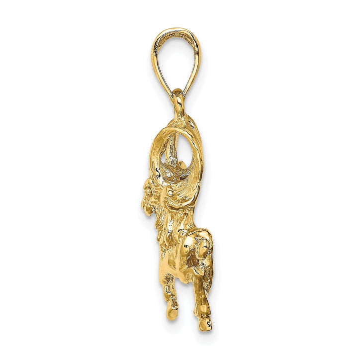 14k Yellow Gold Polished Texture Finish Large Size3-D Aries Zodiac Charm Pendant