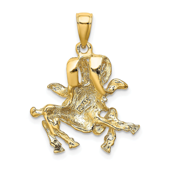 14k Yellow Gold Polished Texture Finish Large Size3-D Aries Zodiac Charm Pendant