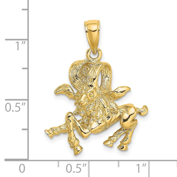 14k Yellow Gold Polished Texture Finish Large Size3-D Aries Zodiac Charm Pendant