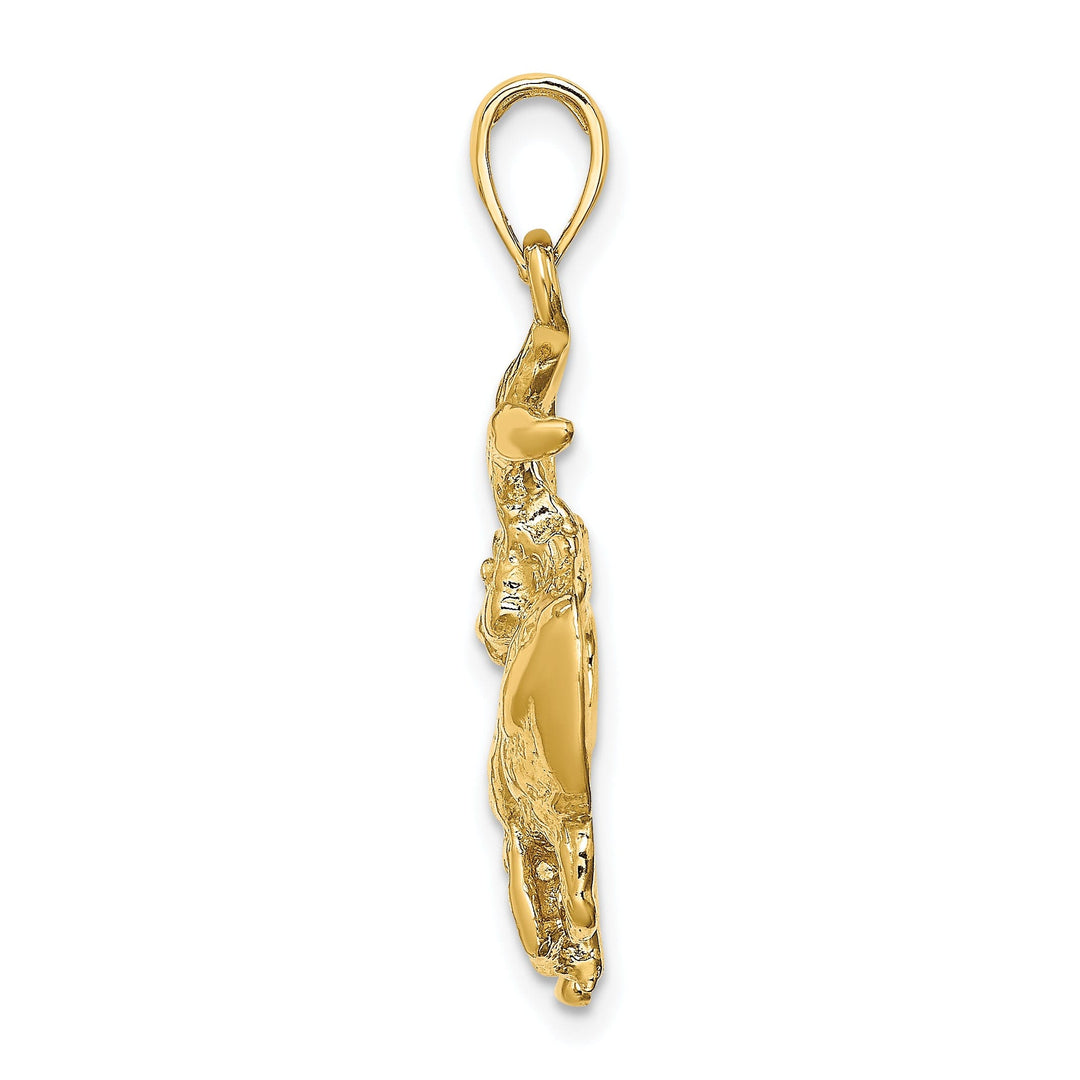 14k Yellow Gold Polished Texture Finish Large Size3-D Taurus Zodiac Charm Pendant