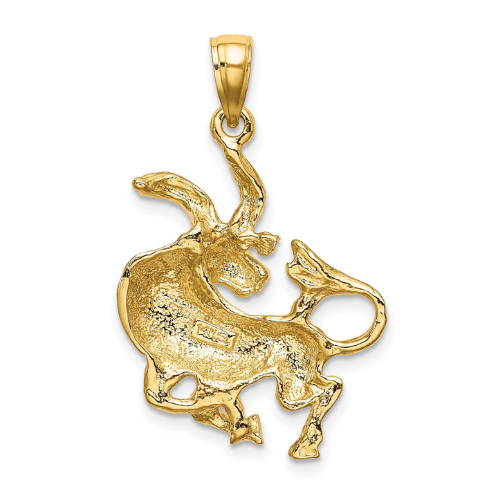 14k Yellow Gold Polished Texture Finish Large Size3-D Taurus Zodiac Charm Pendant