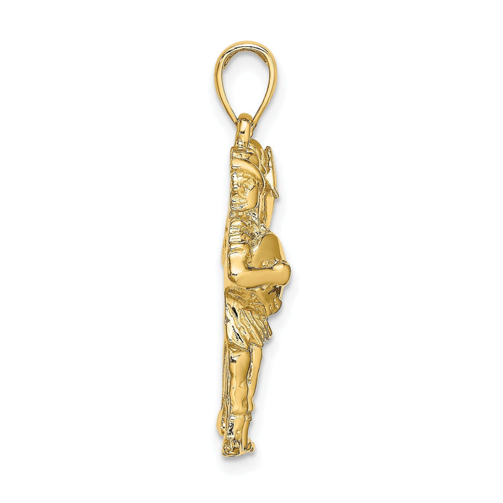 14k Yellow Gold Polished Texture Finish Large Size3-D Gemini Zodiac Charm Pendant