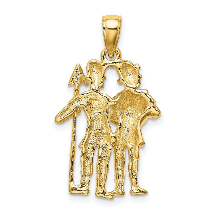 14k Yellow Gold Polished Texture Finish Large Size3-D Gemini Zodiac Charm Pendant