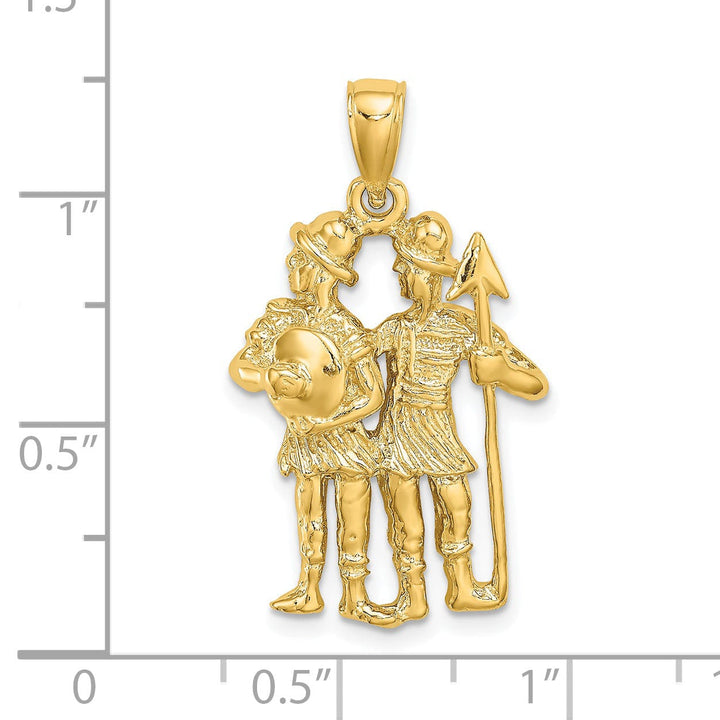 14k Yellow Gold Polished Texture Finish Large Size3-D Gemini Zodiac Charm Pendant