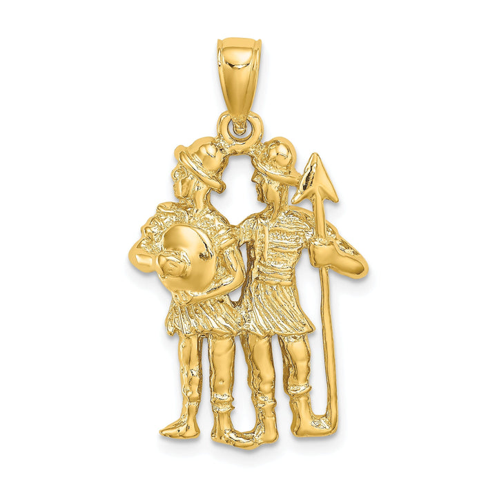 14k Yellow Gold Polished Texture Finish Large Size3-D Gemini Zodiac Charm Pendant