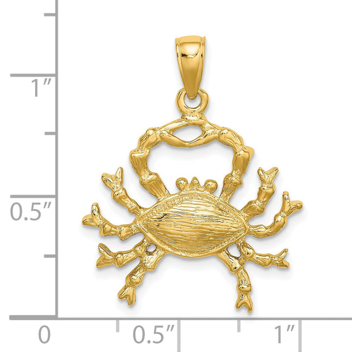 14k Yellow Gold Polished Texture Finish Large Size3-D Cancer Zodiac Charm Pendant