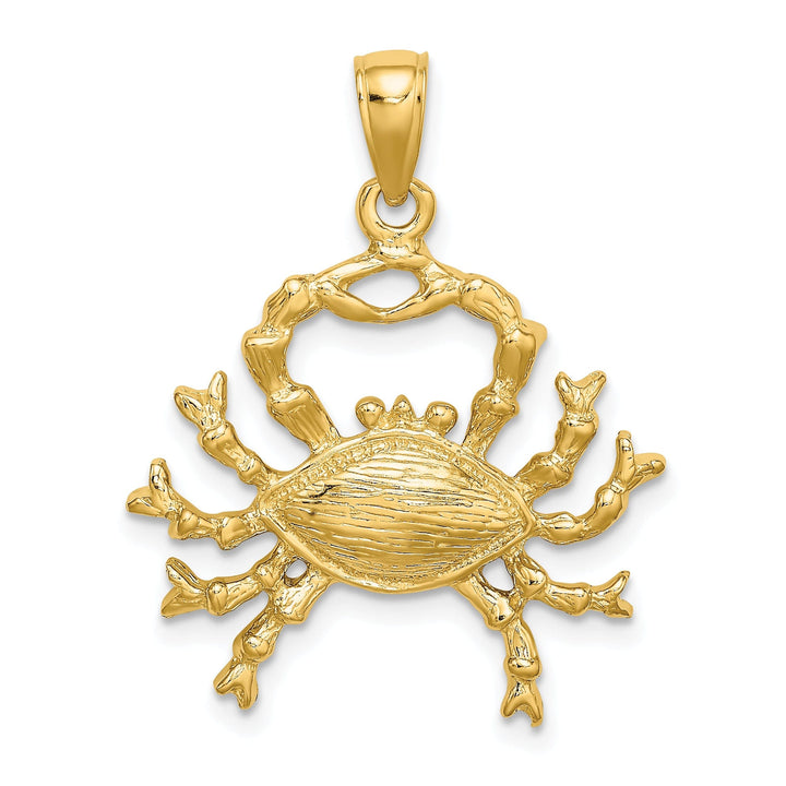 14k Yellow Gold Polished Texture Finish Large Size3-D Cancer Zodiac Charm Pendant