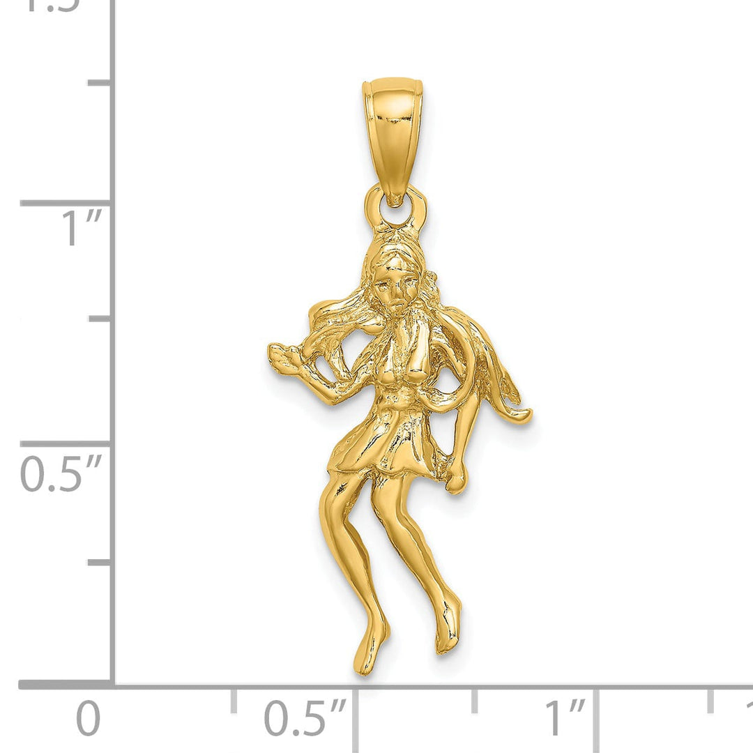 14k Yellow Gold Polished Texture Finish Large Size3-D Virgo Zodiac Charm Pendant