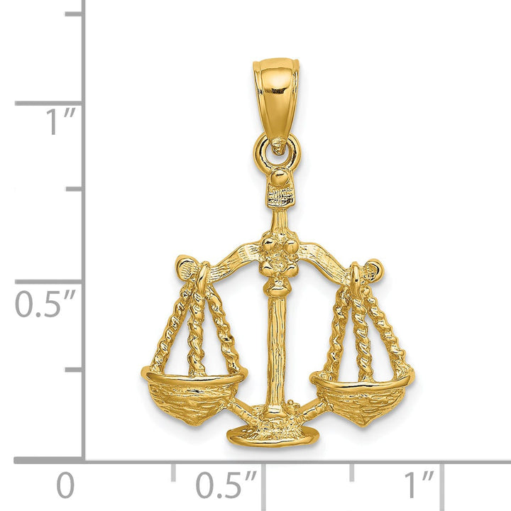 14k Yellow Gold Polished Texture Finish Large Size3-D Libra Zodiac Charm Pendant