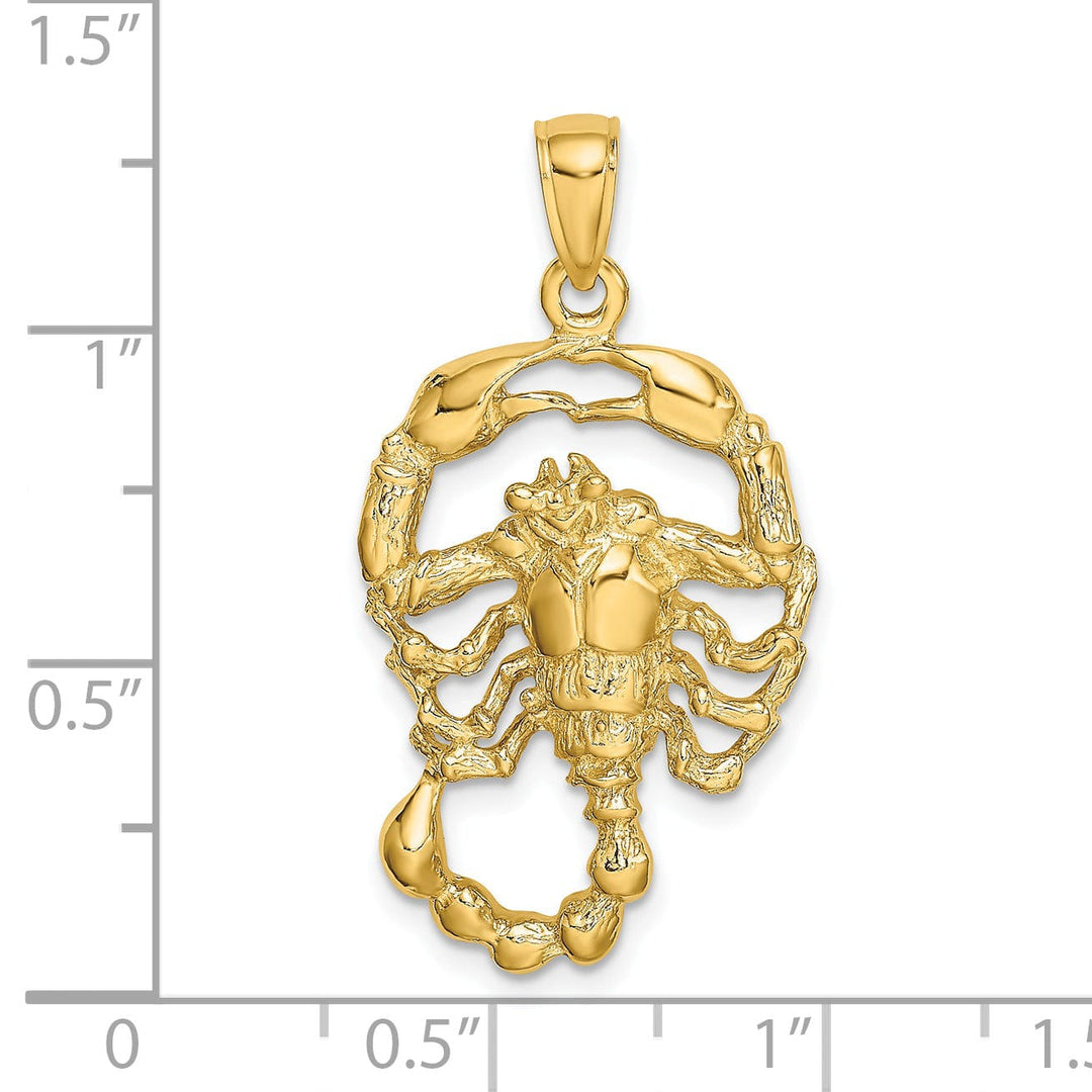 14k Yellow Gold Polished Texture Finish Large Size3-D Scorpio Zodiac Charm Pendant