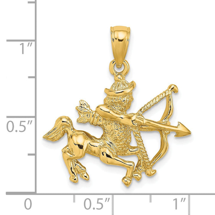 14k Yellow Gold Polished Texture Finish Large Size3-D Sagittarius Zodiac Charm Pendant
