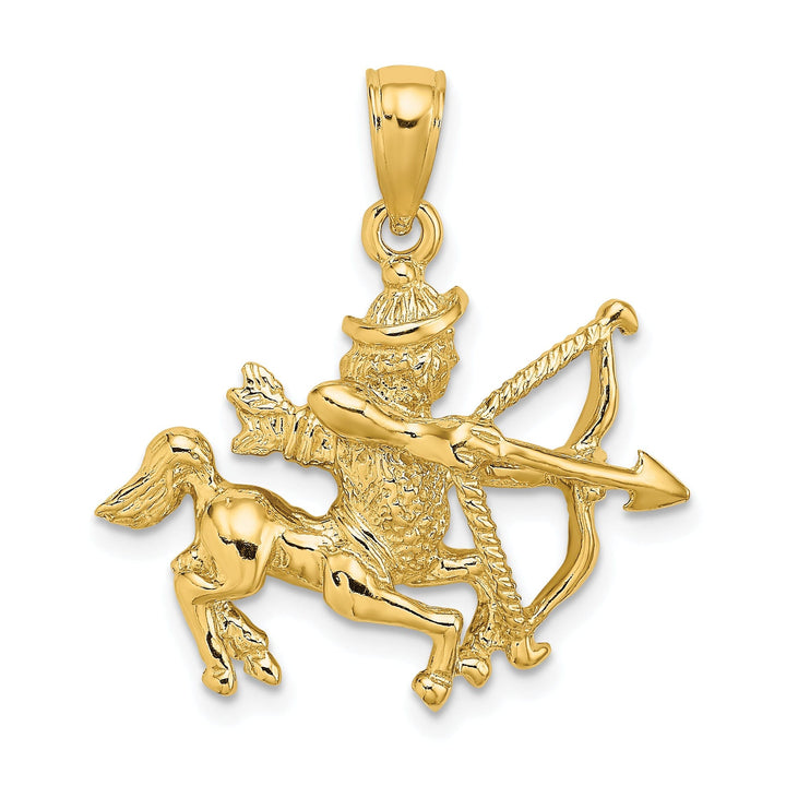 14k Yellow Gold Polished Texture Finish Large Size3-D Sagittarius Zodiac Charm Pendant