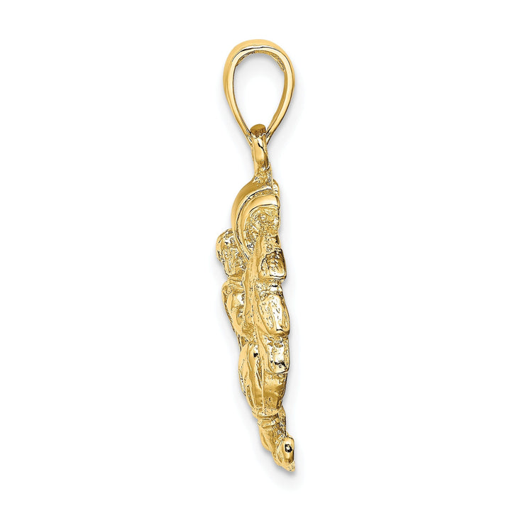 14k Yellow Gold Polished Texture Finish Large Size3-D Aquarius Zodiac Charm Pendant