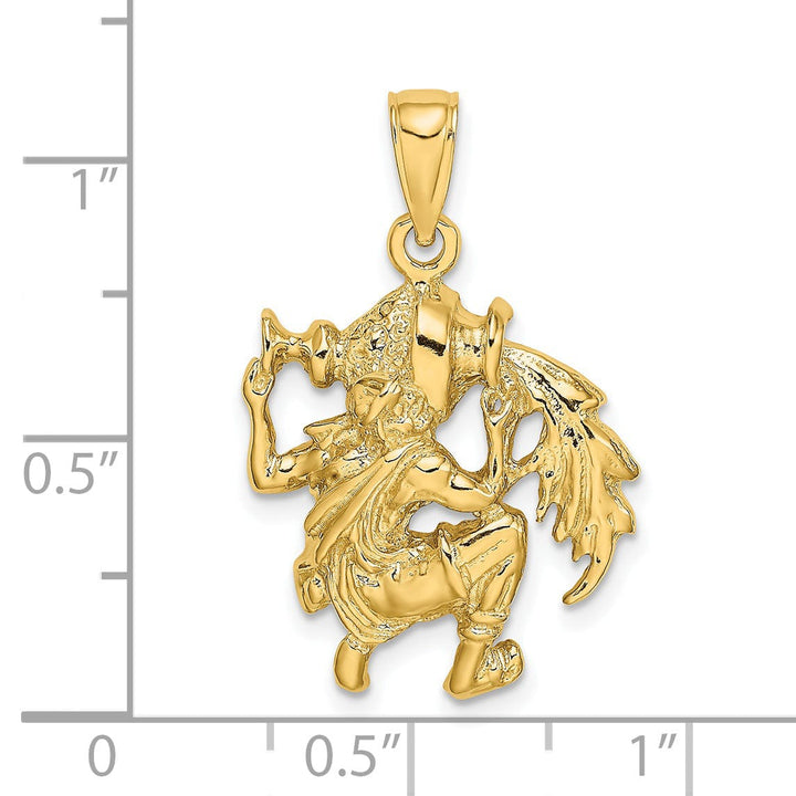 14k Yellow Gold Polished Texture Finish Large Size3-D Aquarius Zodiac Charm Pendant