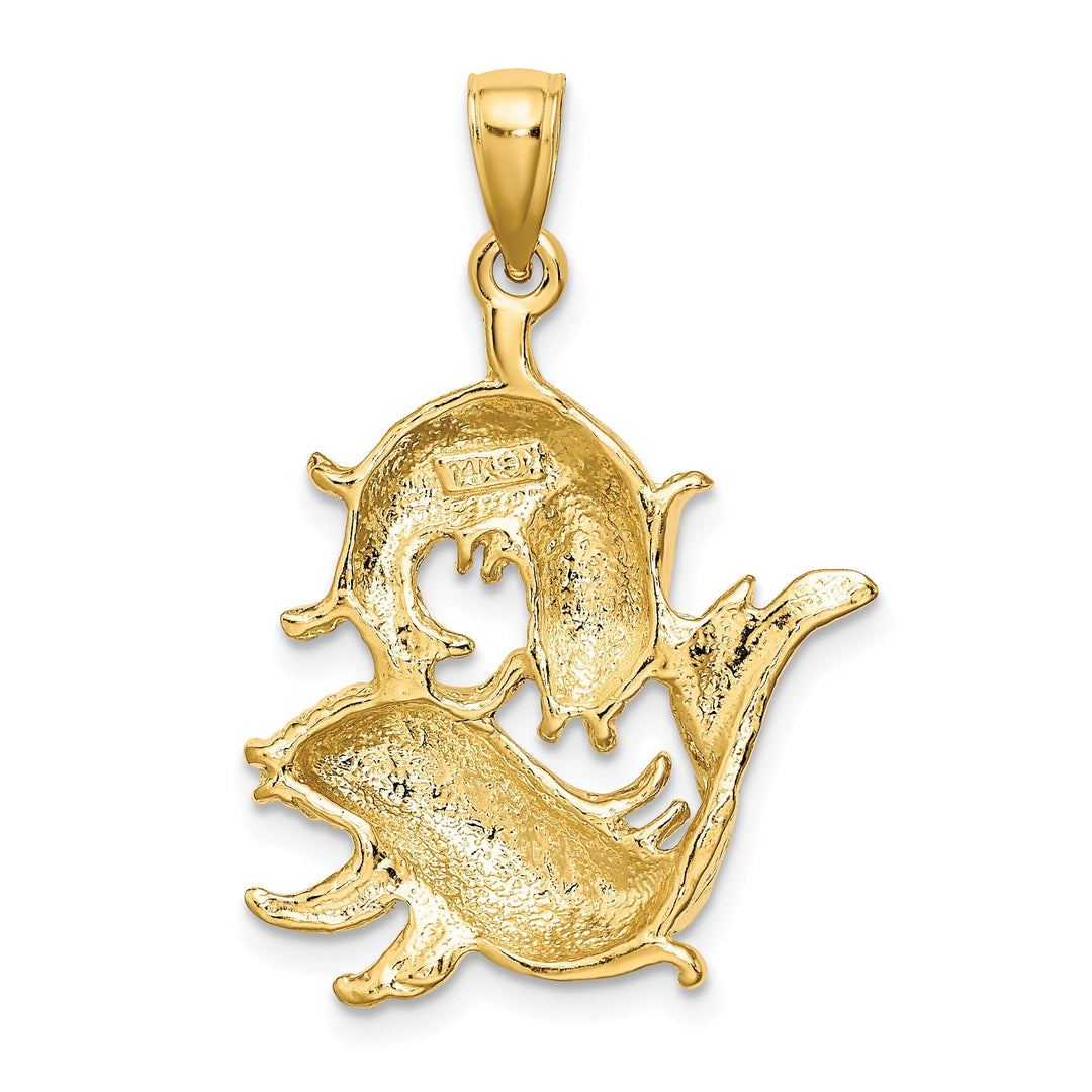 14k Yellow Gold Polished Texture Finish Large Size3-D Pisces Zodiac Charm Pendant