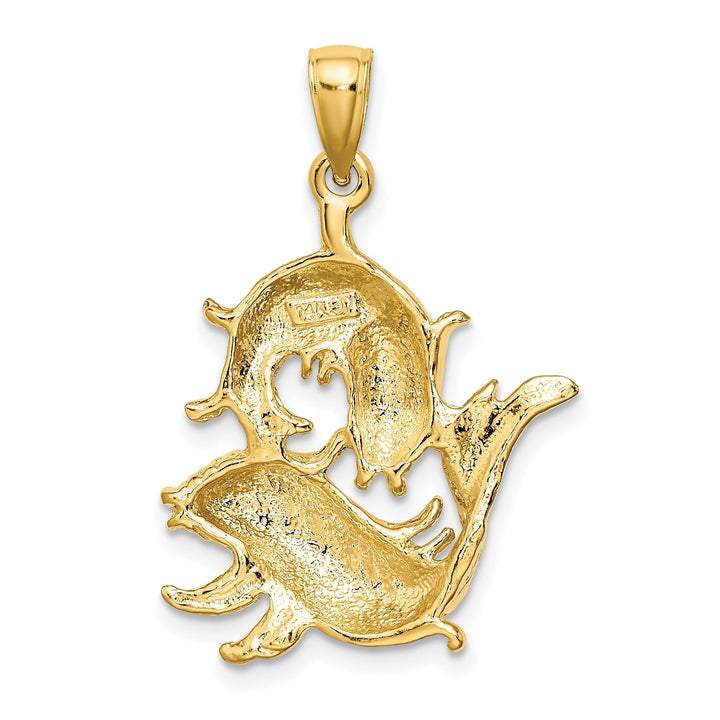 14k Yellow Gold Polished Texture Finish Large Size3-D Pisces Zodiac Charm Pendant