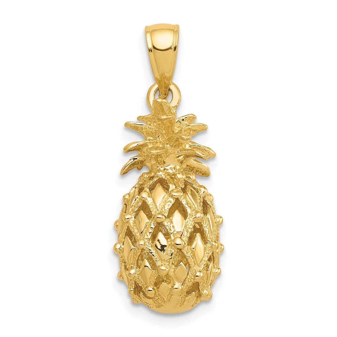 14k Yellow Gold 3D Cut Out Pineapple Pendant