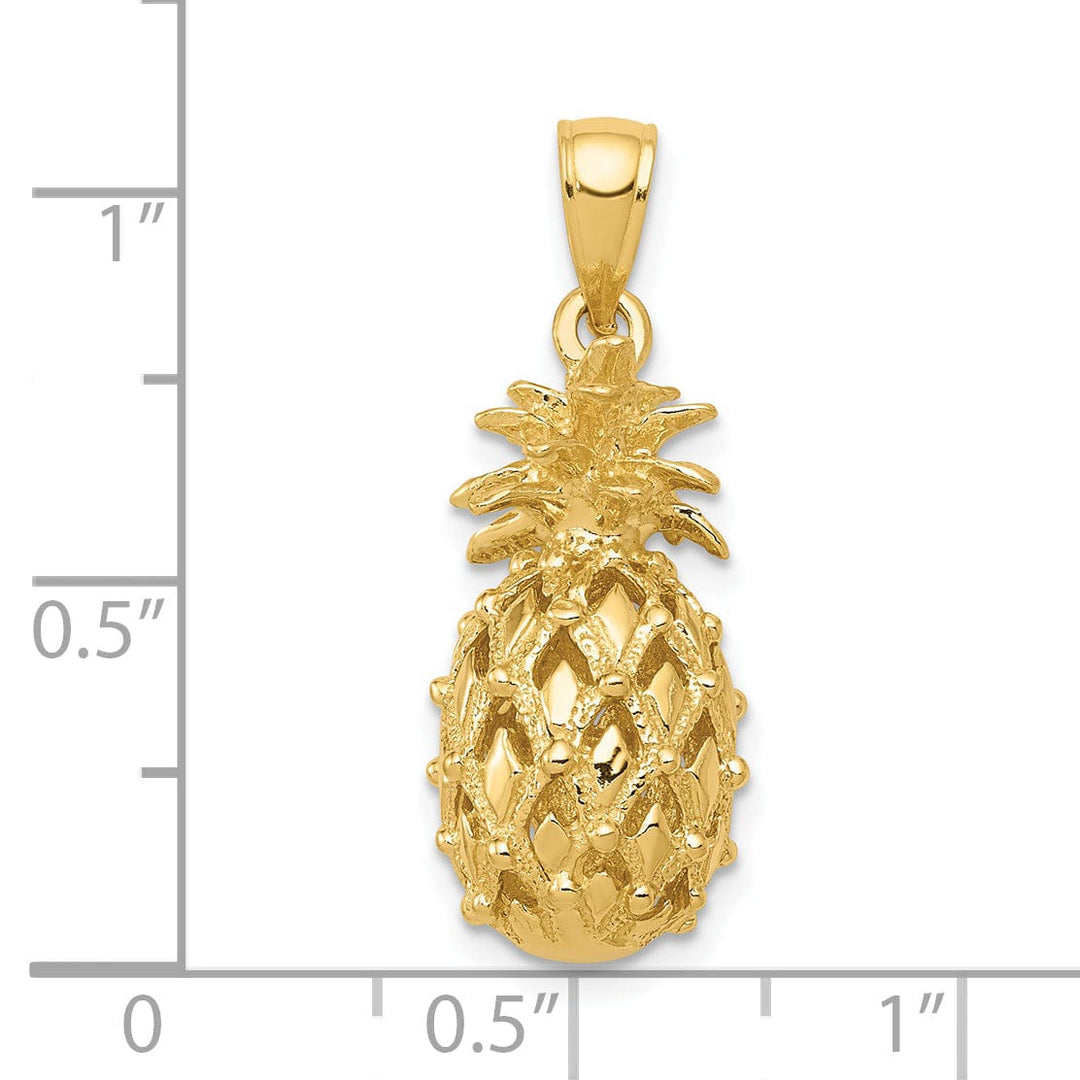 14k Yellow Gold 3D Cut Out Pineapple Pendant