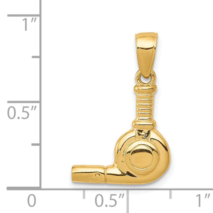 Solid 14k Yellow Gold 3D Blow Dryer Pendant